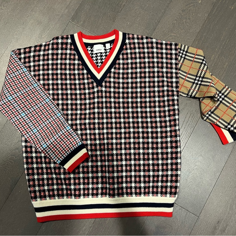 Burberry Plaid V-Neck Sweater